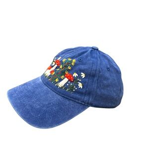Blue Cap with Mushroom Embroidery
